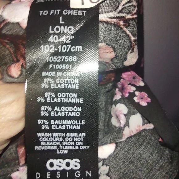 Asos Men's Black with Pink Floral Short Sleeve Button Up Shirt Size Large Tall - Picture 5 of 8